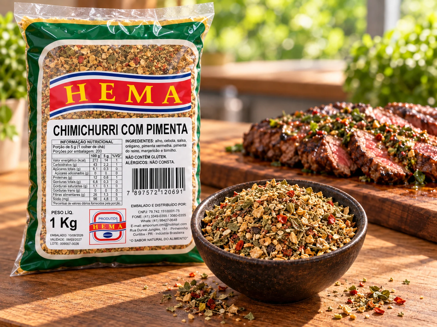 Chimichurri em composição culinária com embalagem Hema
