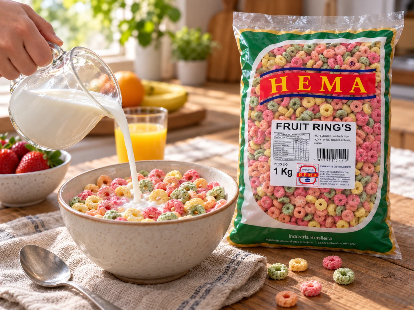 Fruit rings em composição culinária com embalagem Hema