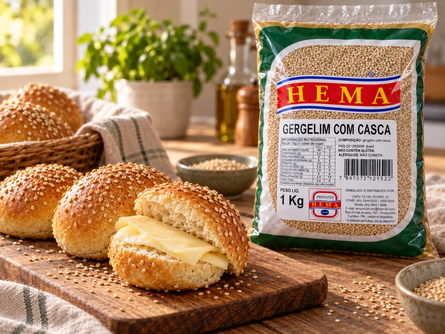 Gergelim com casca em composição culinária com embalagem Hema