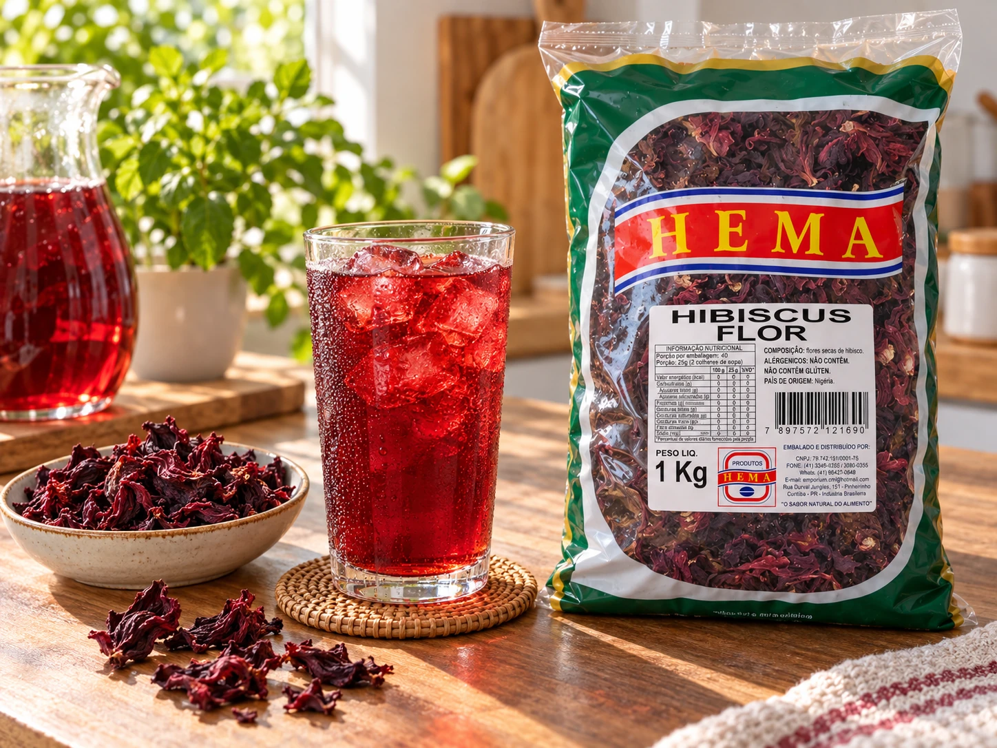 Hibisco em composição culinária com embalagem Hema